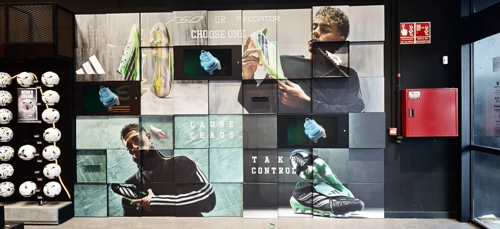 Composición gráfica en la pared de la tienda