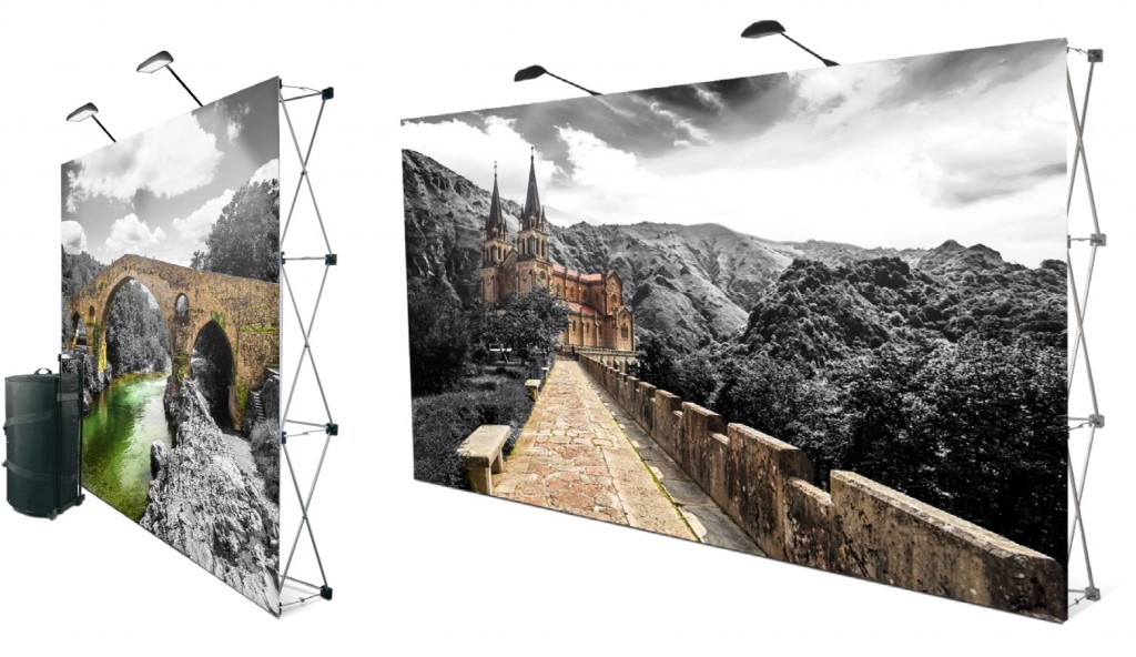Photocall textil extensible pop-up con bolsa de transporte